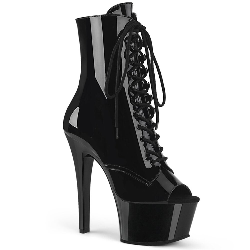 Size 8 Aspire Platform Black Patent Open Toe High Heel Ankle Boots NEW